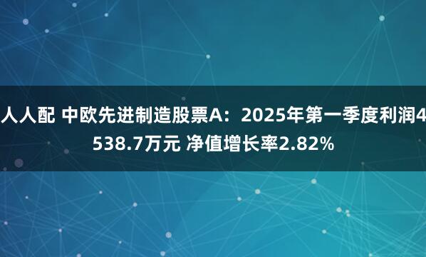 人人配 中欧先进制造股票A：2025年第一季度利润4538.7万元 净值增长率2.82%